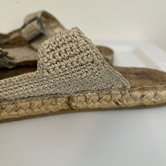 Sakroots Slide Cork Crochet Metallic Tan Thread Buckle Mandy Sandals Size 8 - Picture 5 of 6